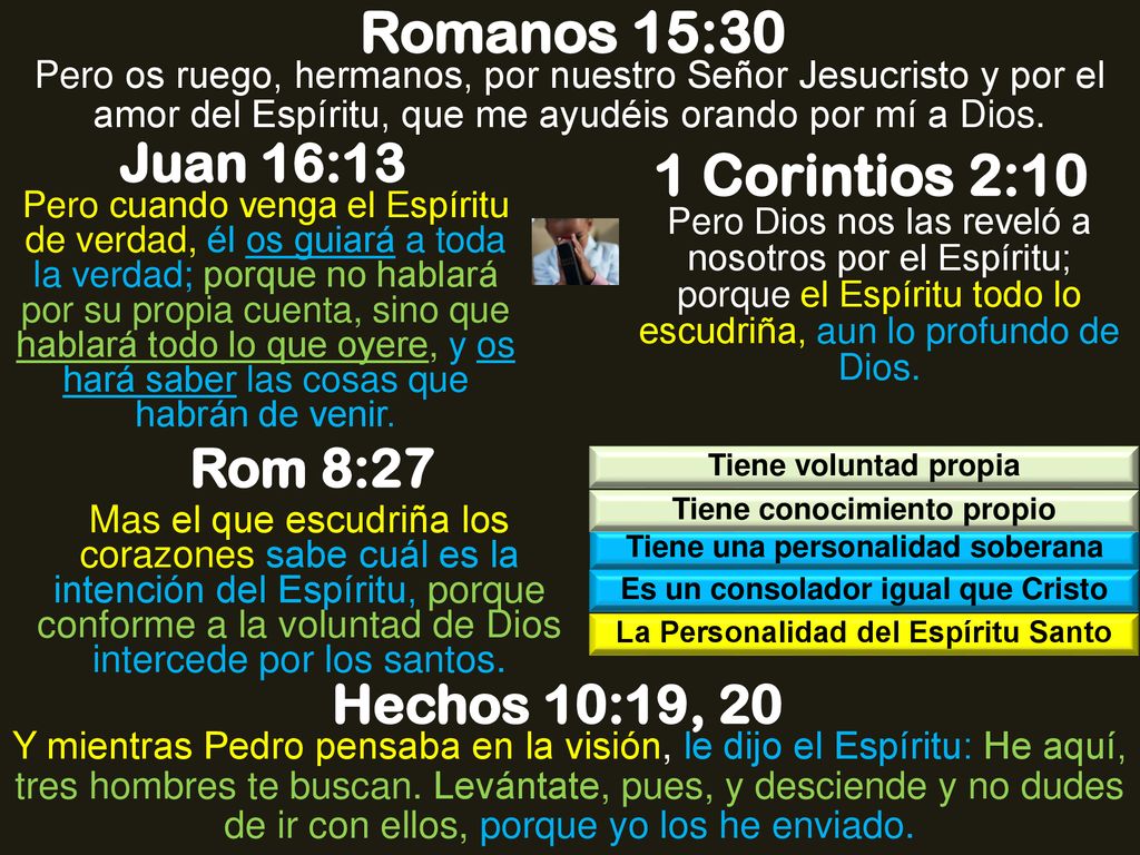 Romanos 15:30 1 Corintios 2:10 Juan 16:13 Rom 8:27 Hechos 10:19, 20