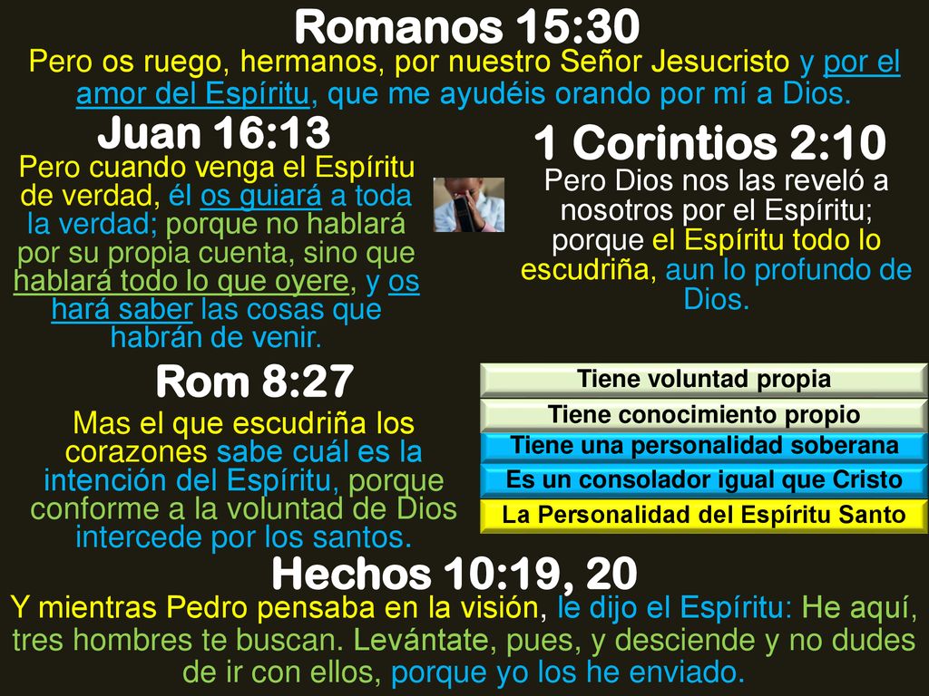 Romanos 15:30 1 Corintios 2:10 Juan 16:13 Rom 8:27 Hechos 10:19, 20
