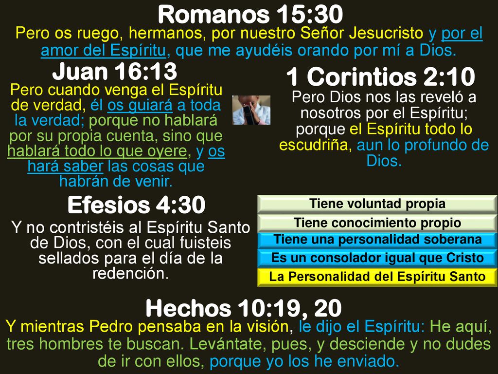 Romanos 15:30 1 Corintios 2:10 Juan 16:13 Efesios 4:30