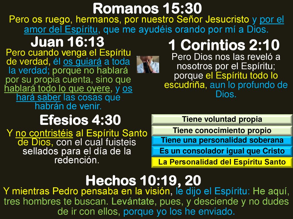 Romanos 15:30 1 Corintios 2:10 Juan 16:13 Efesios 4:30