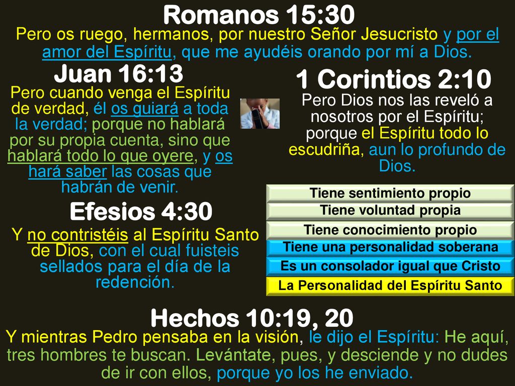 Romanos 15:30 1 Corintios 2:10 Juan 16:13 Efesios 4:30