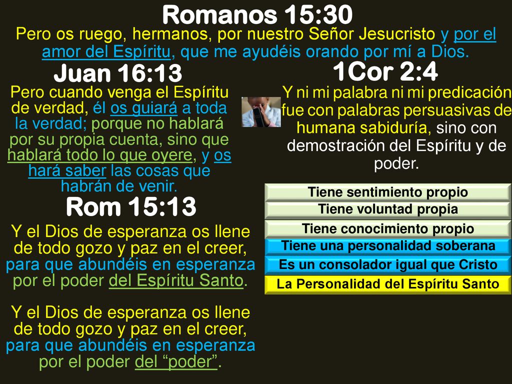 Romanos 15:30 1Cor 2:4 Rom 15:13 Juan 16:13
