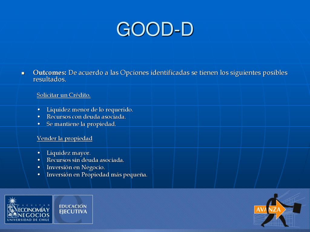 GOOD-D Outcomes: De acuerdo a las Opciones identificadas se tienen los siguientes posibles resultados.
