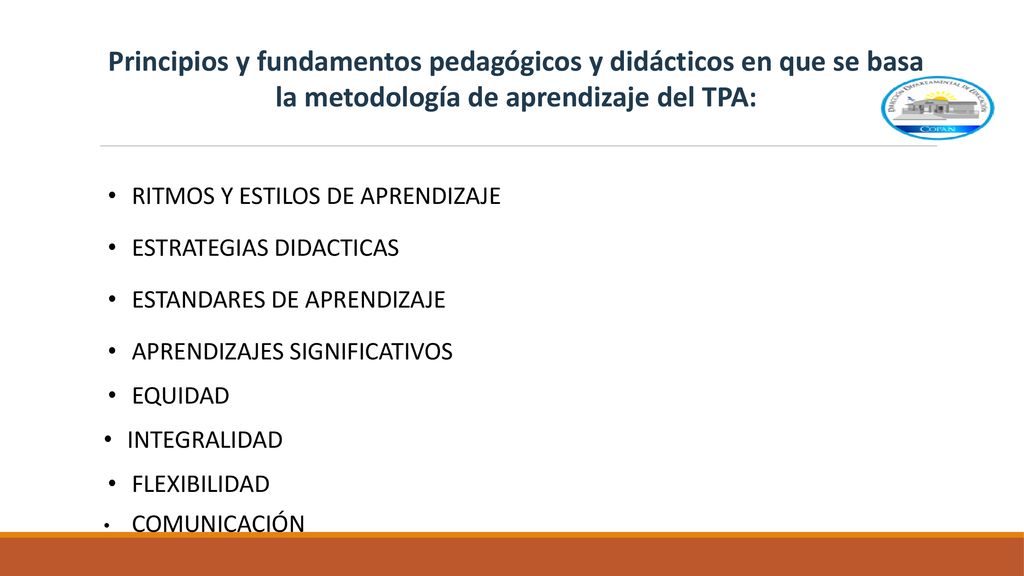 Principios y fundamentos pedagógicos y didácticos en que se basa la metodología de aprendizaje del TPA:
