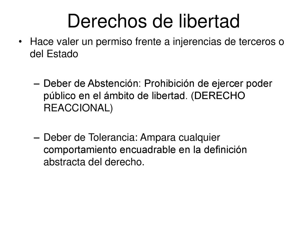 Derechos de libertad Hace valer un permiso frente a injerencias de terceros o del Estado.