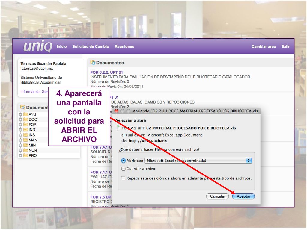 4. Aparecerá una pantalla con la solicitud para ABRIR EL ARCHIVO
