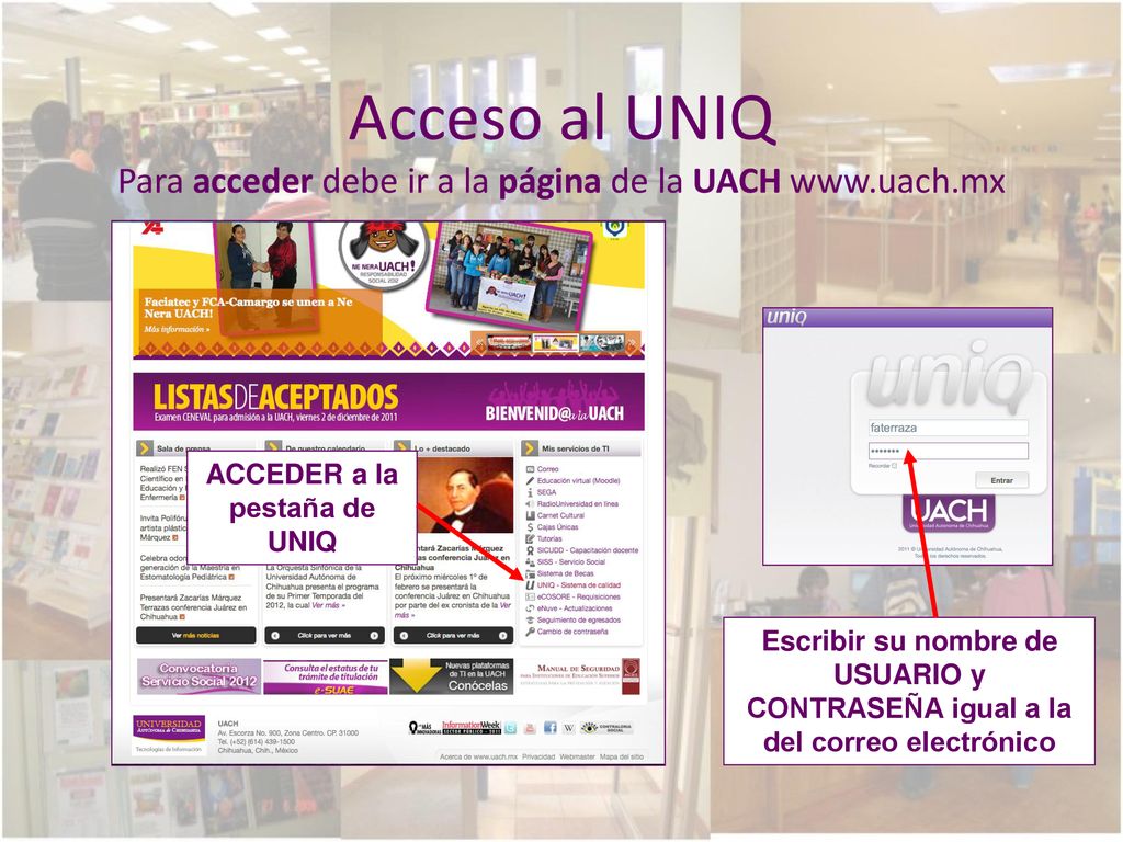 Acceso al UNIQ Para acceder debe ir a la página de la UACH