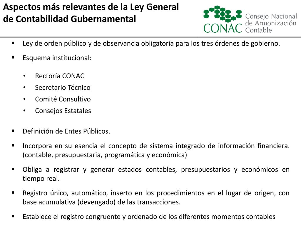 Aspectos más relevantes de la Ley General de Contabilidad Gubernamental