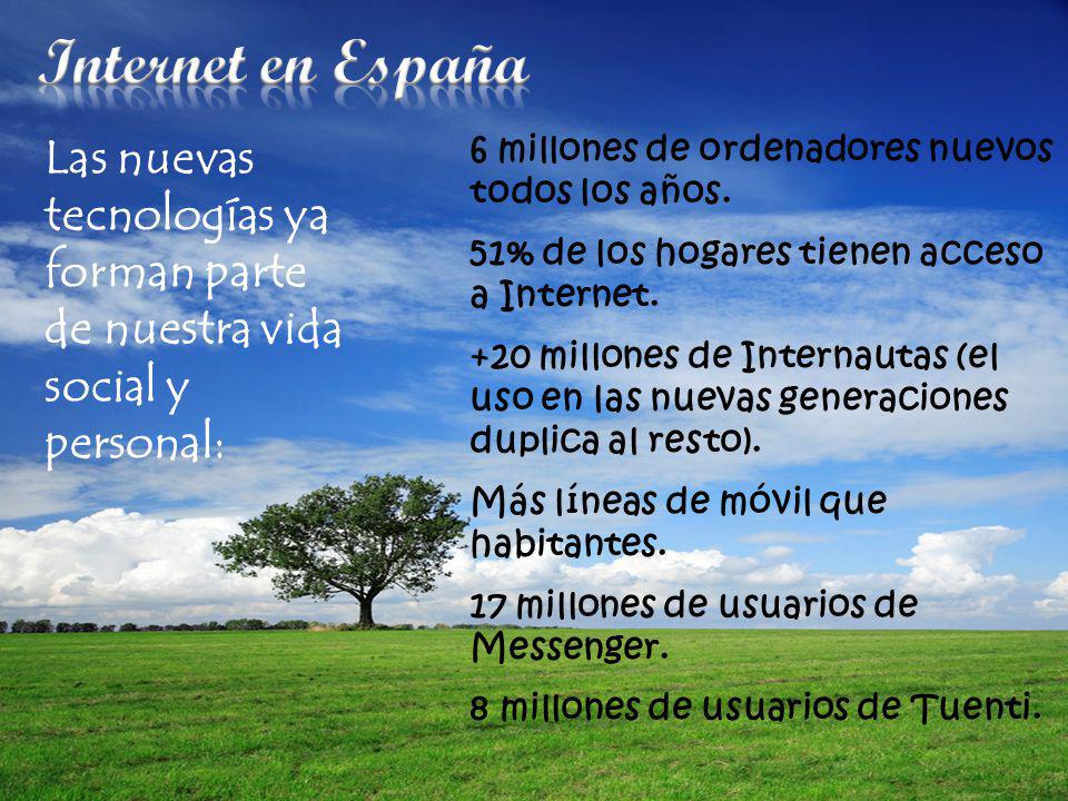 Internet en España 6 millones de ordenadores nuevos todos los años. 51% de los hogares tienen acceso a Internet.