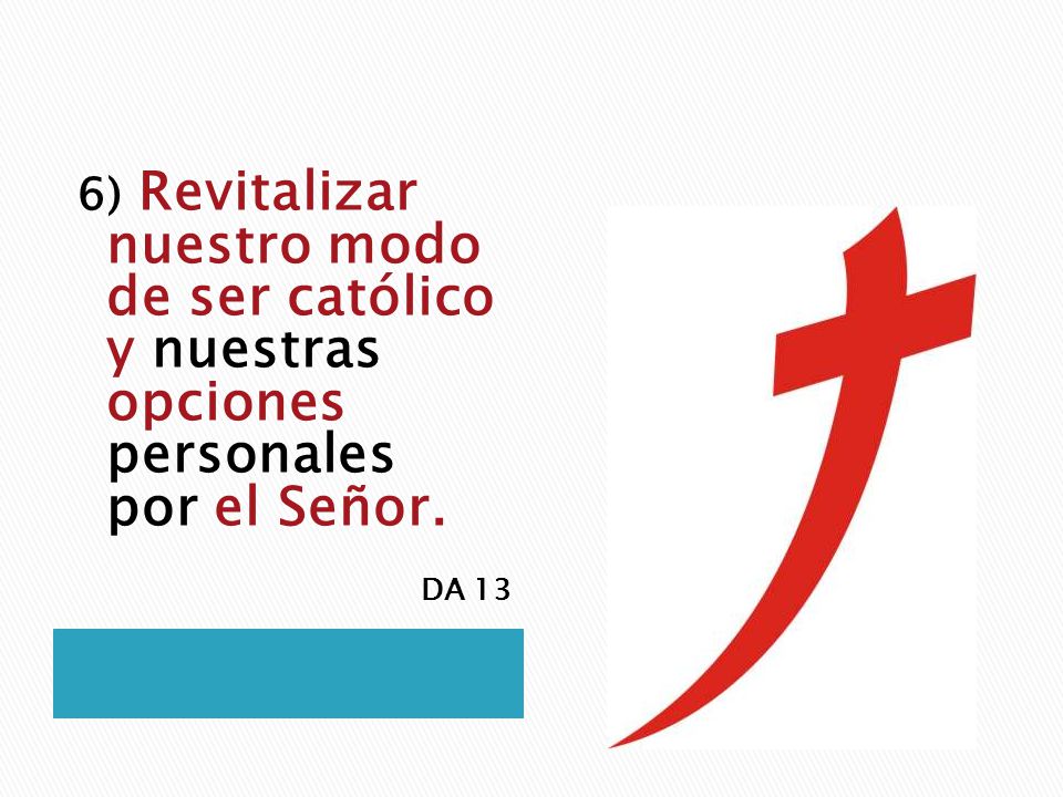 6) Revitalizar nuestro modo de ser católico y nuestras opciones personales por el Señor.