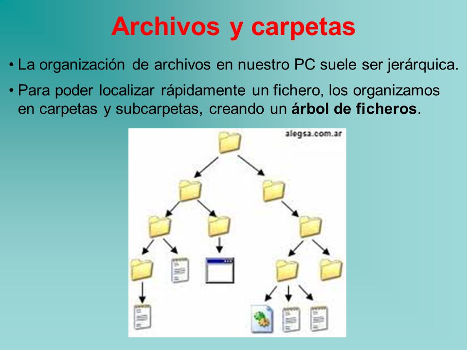 Archivos y carpetas La organización de archivos en nuestro PC suele ser jerárquica.