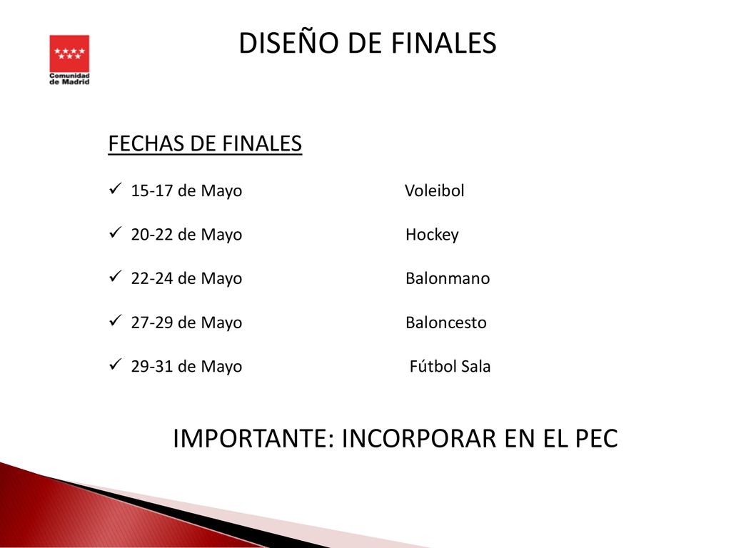 DISEÑO DE FINALES IMPORTANTE: INCORPORAR EN EL PEC FECHAS DE FINALES