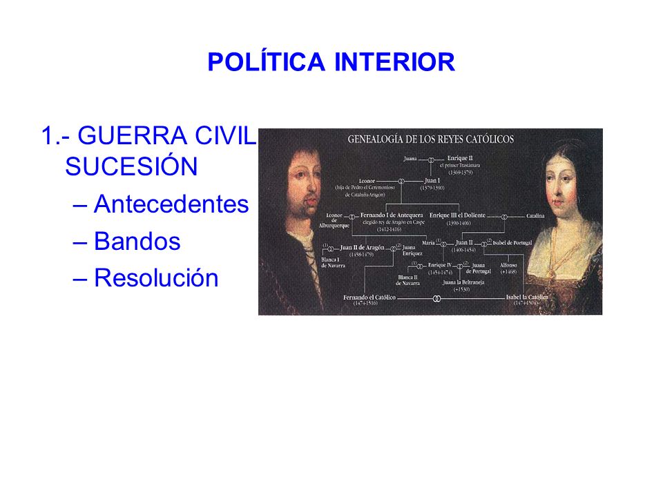 POLÍTICA INTERIOR 1.- GUERRA CIVIL.- SUCESIÓN Antecedentes Bandos Resolución