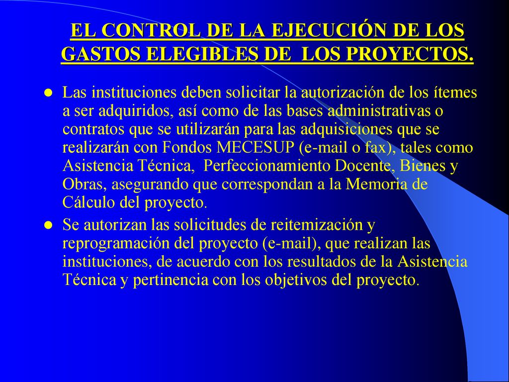 EL CONTROL DE LA EJECUCIÓN DE LOS GASTOS ELEGIBLES DE LOS PROYECTOS.
