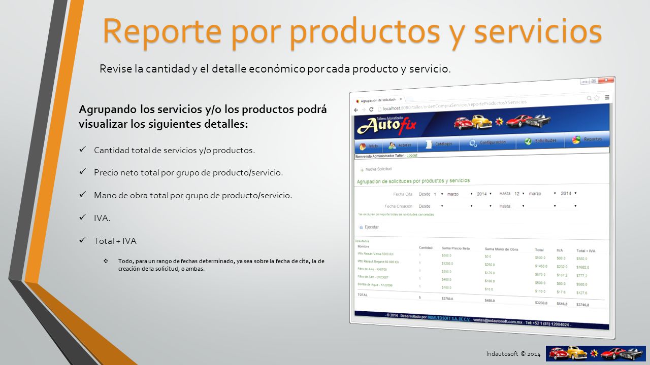 Reporte por productos y servicios