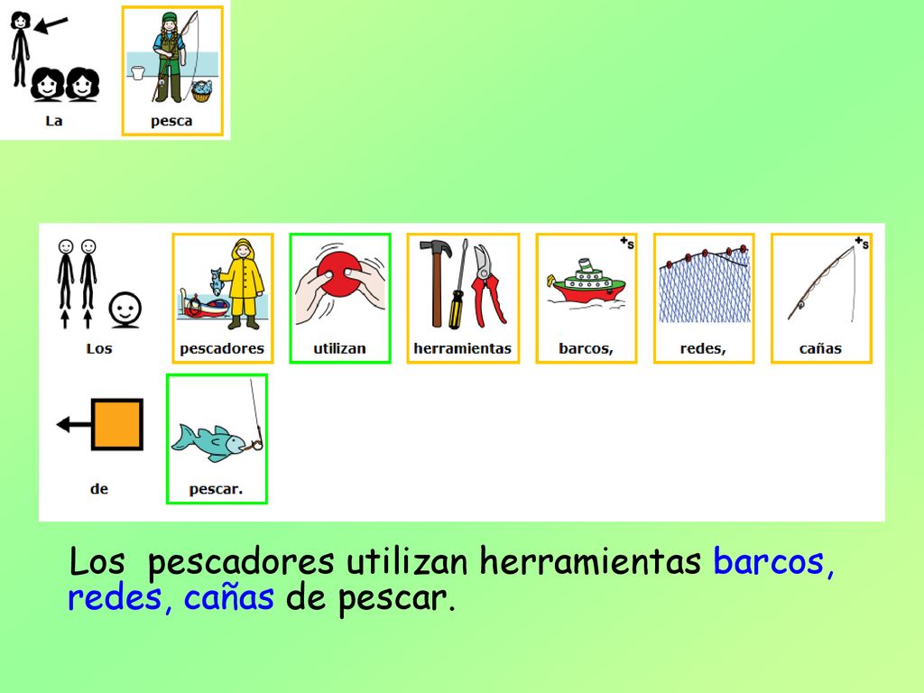 Los pescadores utilizan herramientas barcos, redes, cañas de pescar.