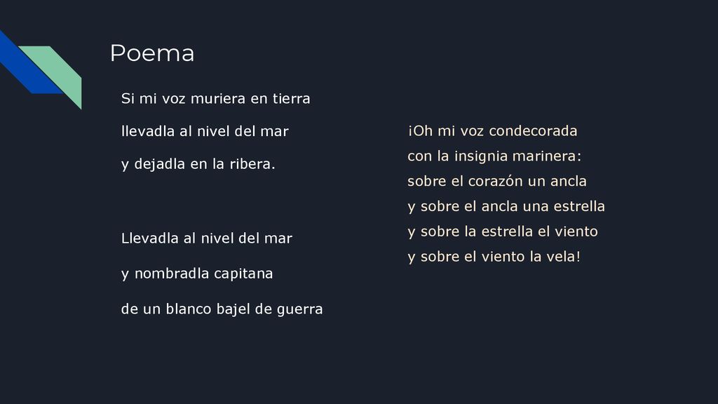 Poema Si mi voz muriera en tierra llevadla al nivel del mar