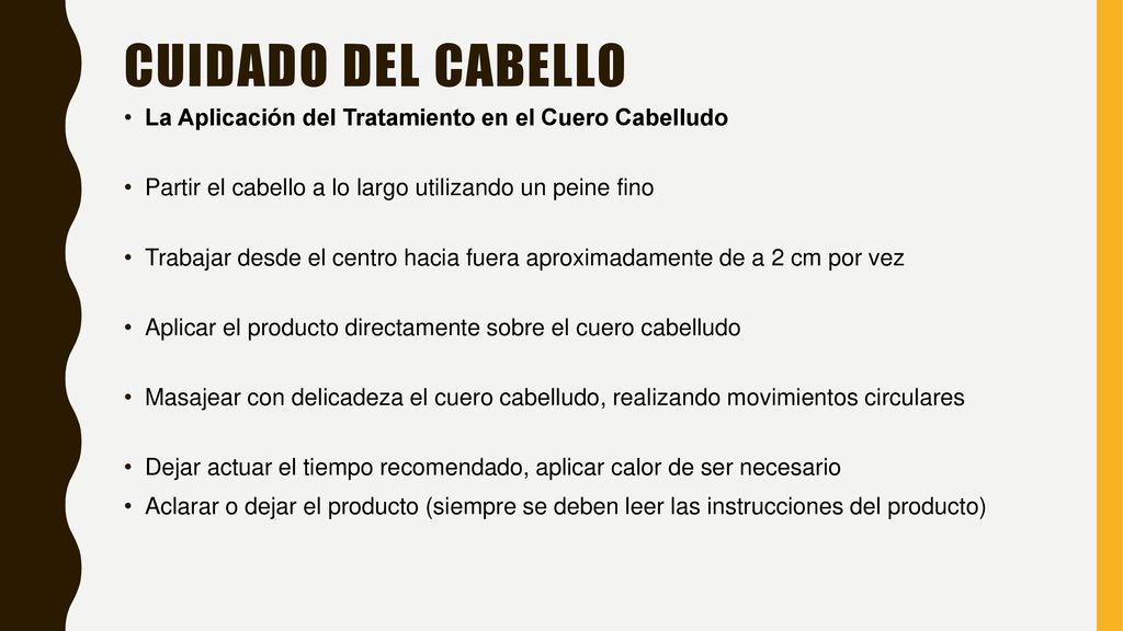 Cuidado Del cabello La Aplicación del Tratamiento en el Cuero Cabelludo. Partir el cabello a lo largo utilizando un peine fino.