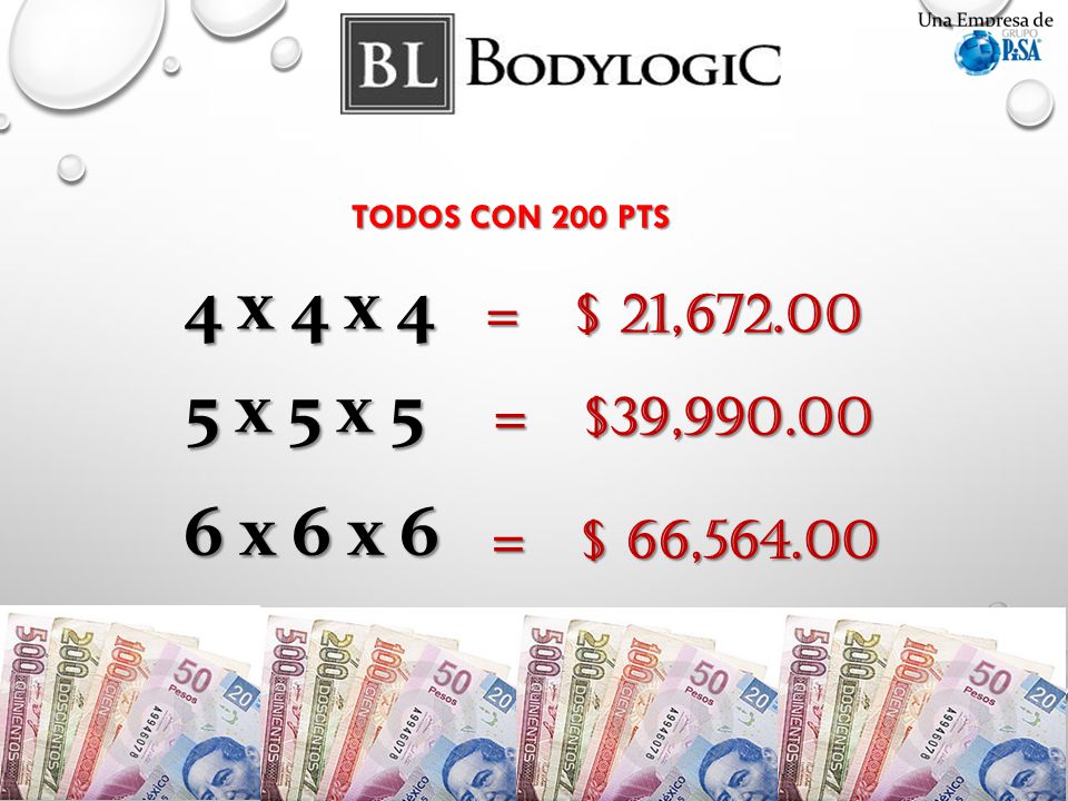 TODOS CON 200 PTS 4 x 4 x 4 = $ 21, x 5 x 5 = $39, x 6 x 6 = $ 66,564.00
