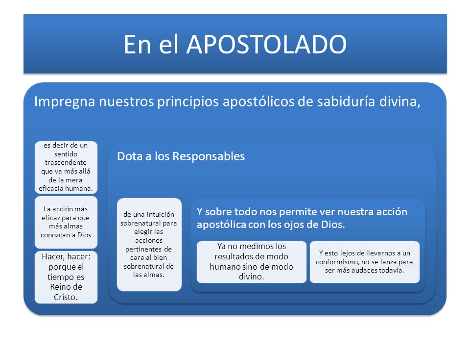 En el APOSTOLADO Impregna nuestros principios apostólicos de sabiduría divina,