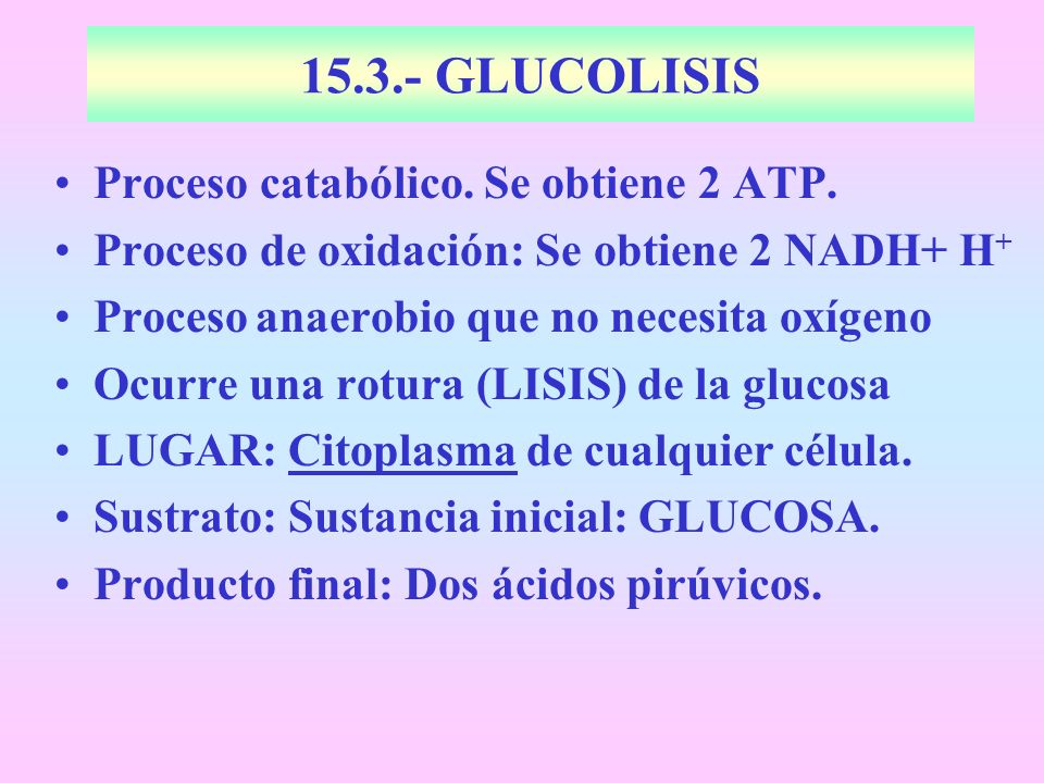 GLUCOLISIS Proceso catabólico. Se obtiene 2 ATP.