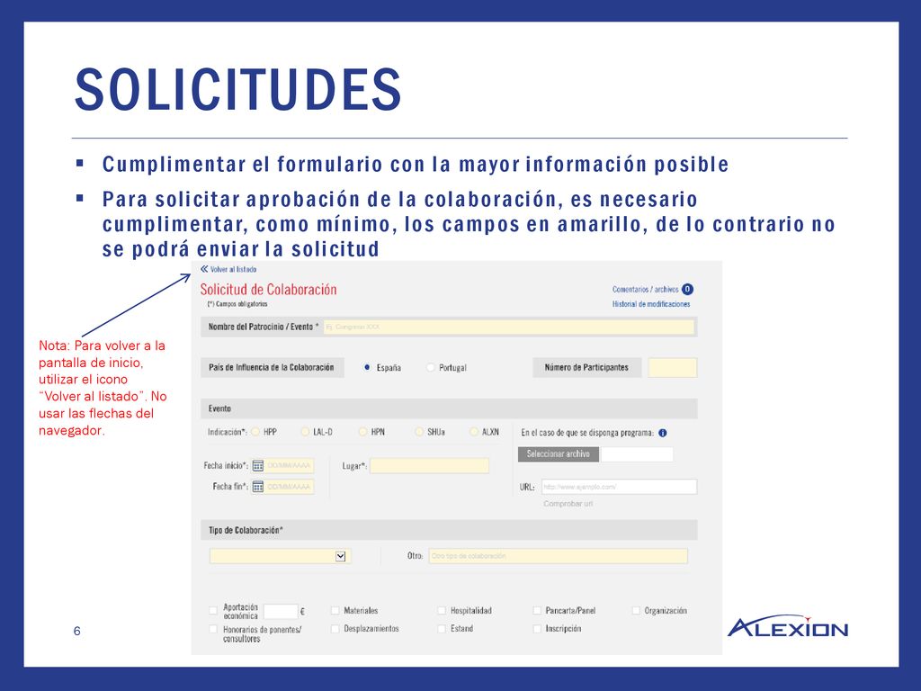 SOLICITUDES Cumplimentar el formulario con la mayor información posible.
