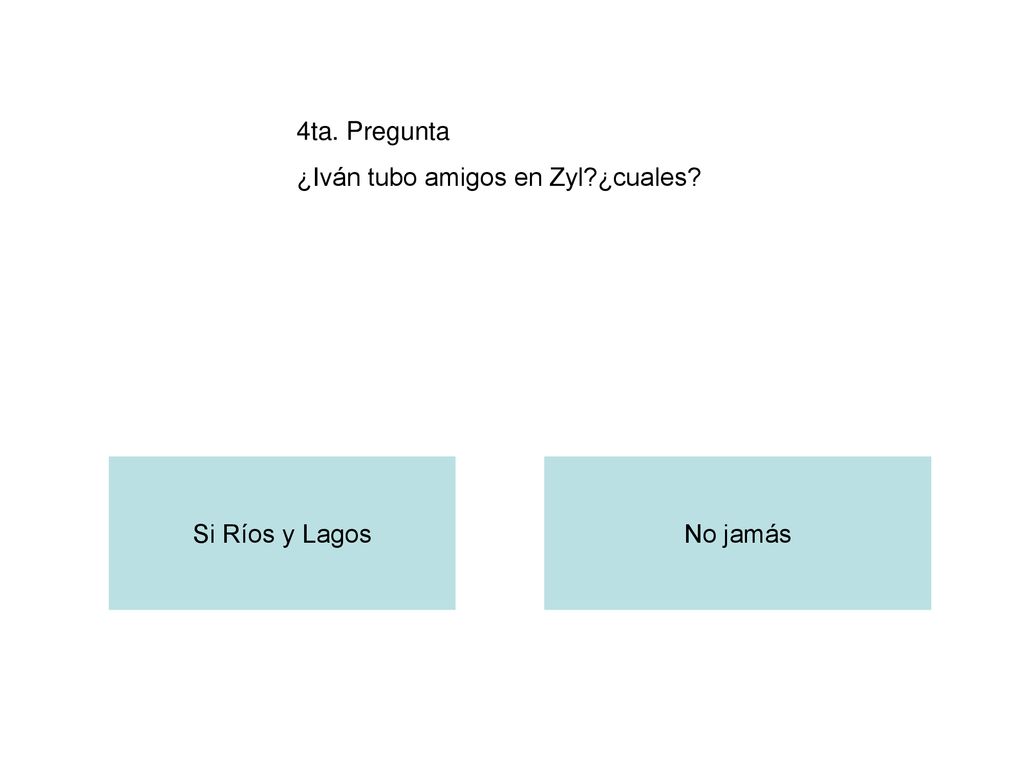 4ta. Pregunta ¿Iván tubo amigos en Zyl ¿cuales Si Ríos y Lagos No jamás