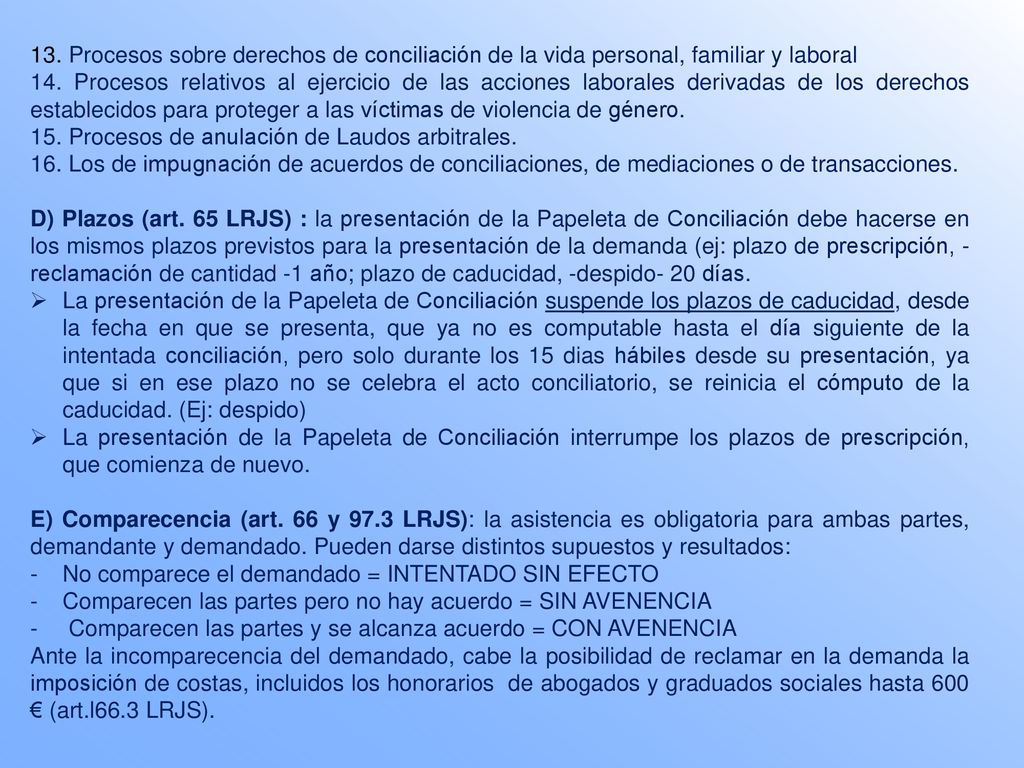 13. Procesos sobre derechos de conciliación de la vida personal, familiar y laboral
