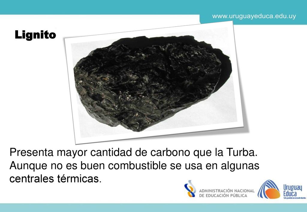 Lignito Presenta mayor cantidad de carbono que la Turba.