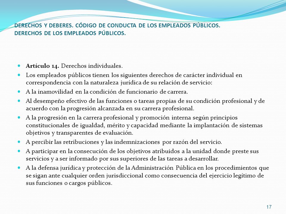 DERECHOS Y DEBERES. CÓDIGO DE CONDUCTA DE LOS EMPLEADOS PÚBLICOS