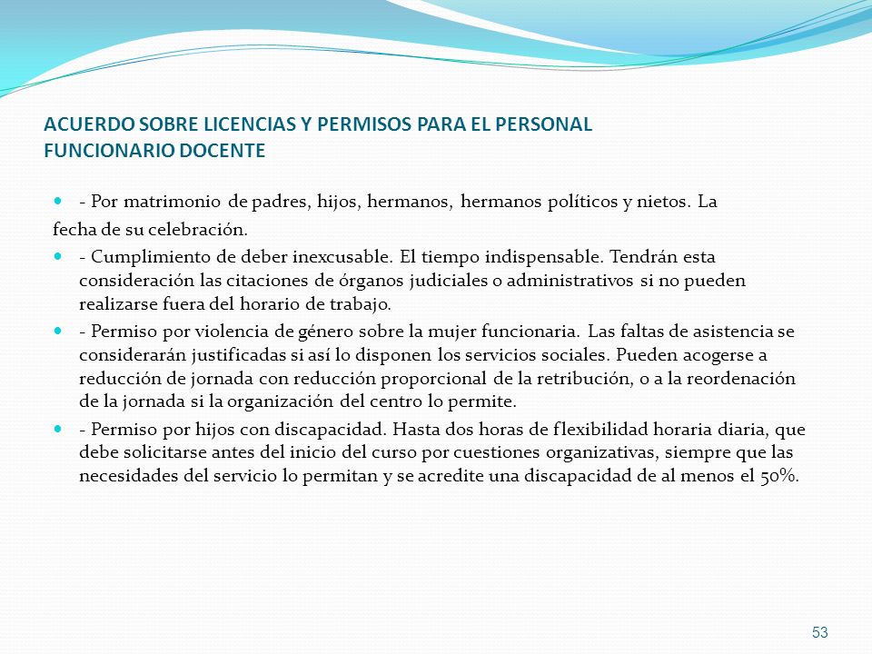 ACUERDO SOBRE LICENCIAS Y PERMISOS PARA EL PERSONAL FUNCIONARIO DOCENTE