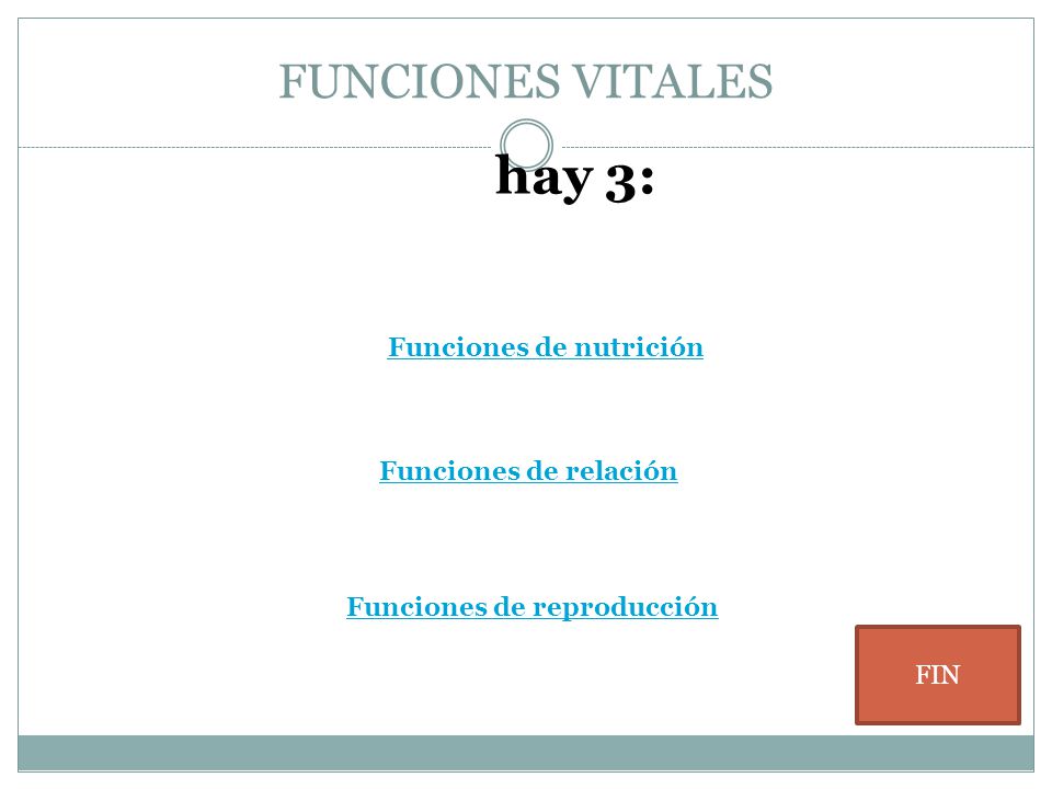 hay 3: FUNCIONES VITALES Funciones de nutrición Funciones de relación