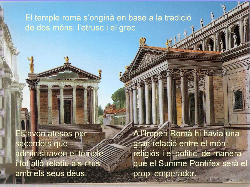 El temple romà s’originà en base a la tradició de dos móns: l’etrusc i el grec