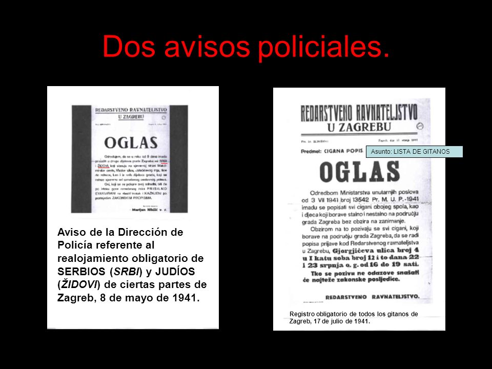 Dos avisos policiales. Asunto: LISTA DE GITANOS.