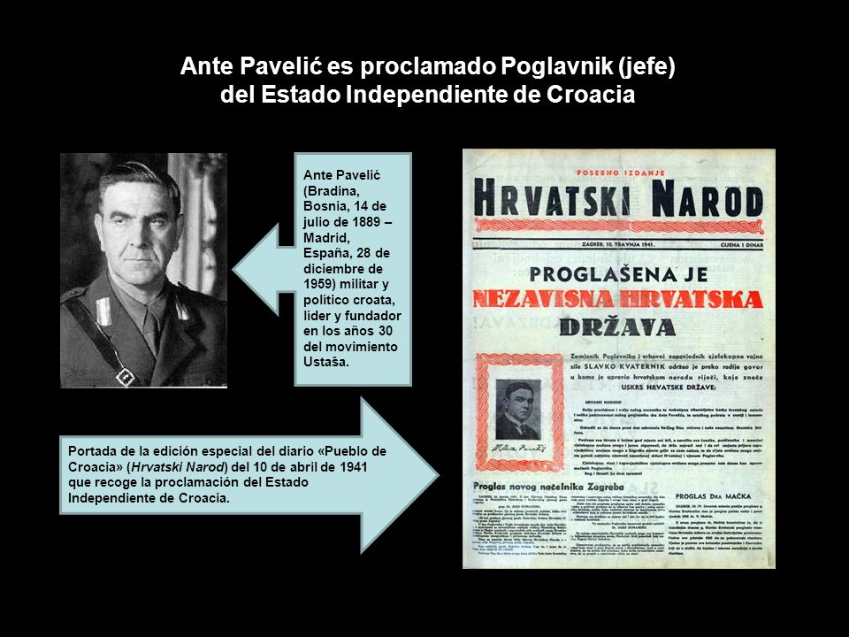 Ante Pavelić es proclamado Poglavnik (jefe) del Estado Independiente de Croacia
