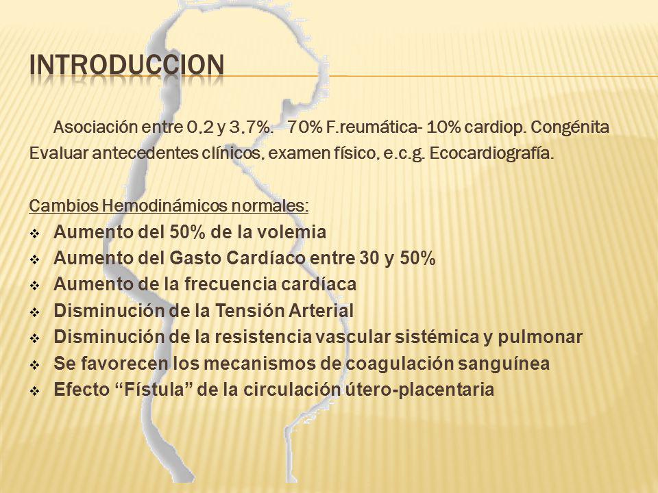 INTRODUCCION Asociación entre 0,2 y 3,7%. 70% F.reumática- 10% cardiop. Congénita.