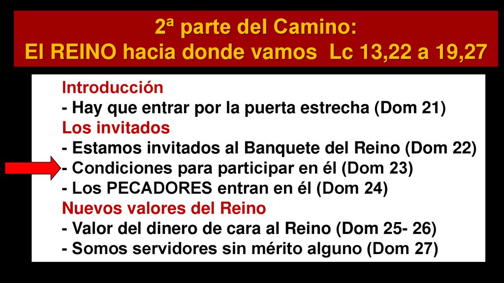 2ª parte del Camino: El REINO hacia donde vamos Lc 13,22 a 19,27