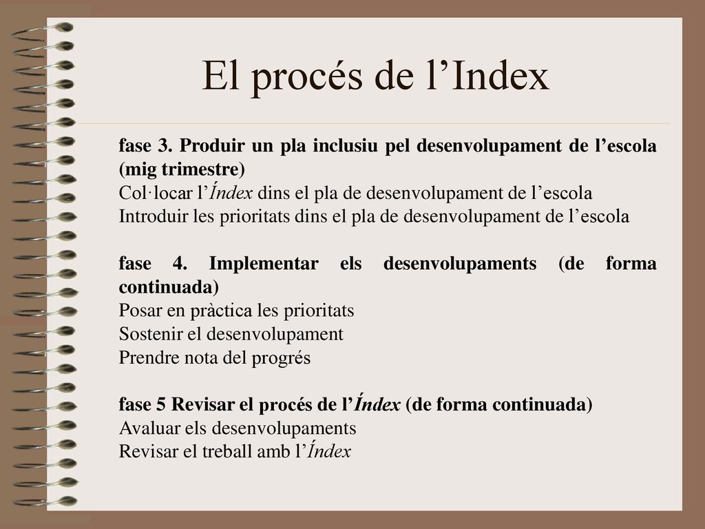 El procés de l’Index fase 3. Produir un pla inclusiu pel desenvolupament de l’escola (mig trimestre)