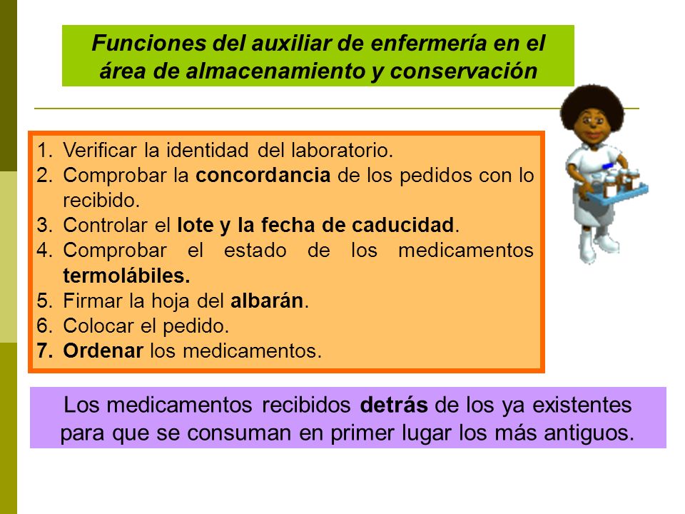 Funciones del auxiliar de enfermería en el área de almacenamiento y conservación