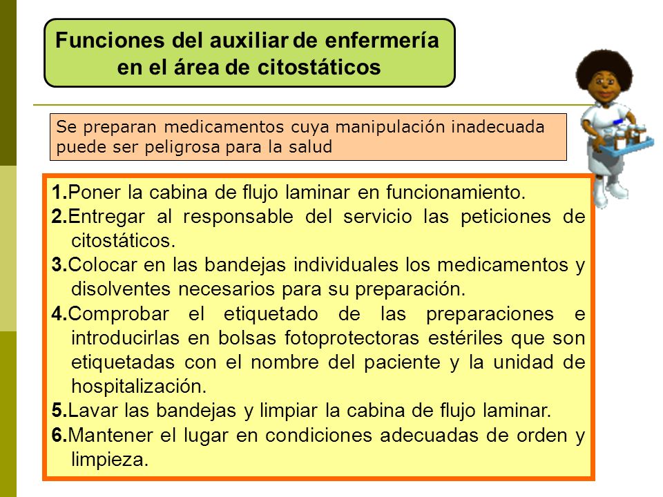 Funciones del auxiliar de enfermería en el área de citostáticos