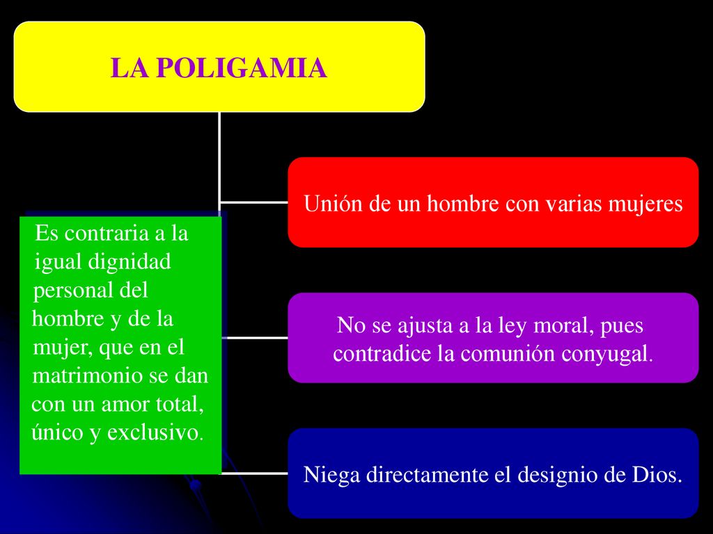 LA POLIGAMIA Unión de un hombre con varias mujeres Es contraria a la