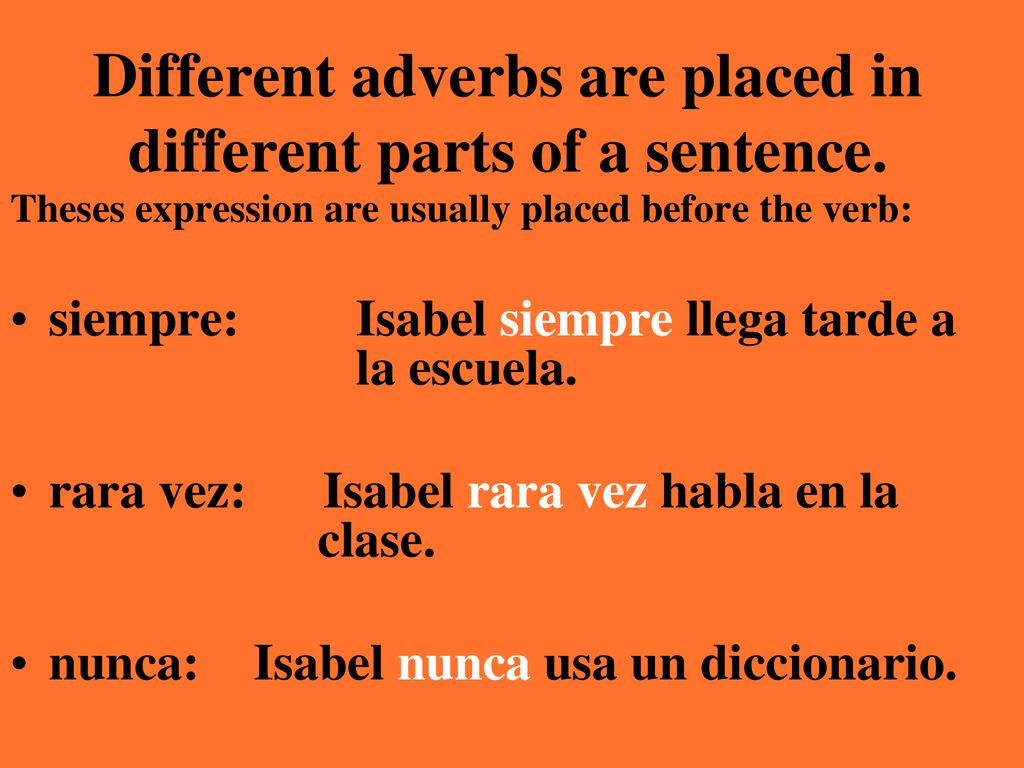Different adverbs are placed in different parts of a sentence.
