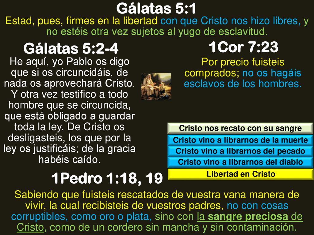 Gálatas 5:1 Gálatas 5:2-4 1Cor 7:23 1Pedro 1:18, 19