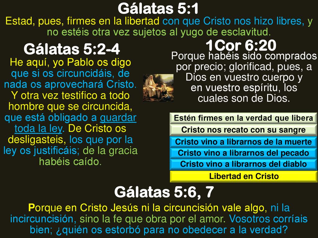 Gálatas 5:1 1Cor 6:20 Gálatas 5:2-4 Gálatas 5:6, 7