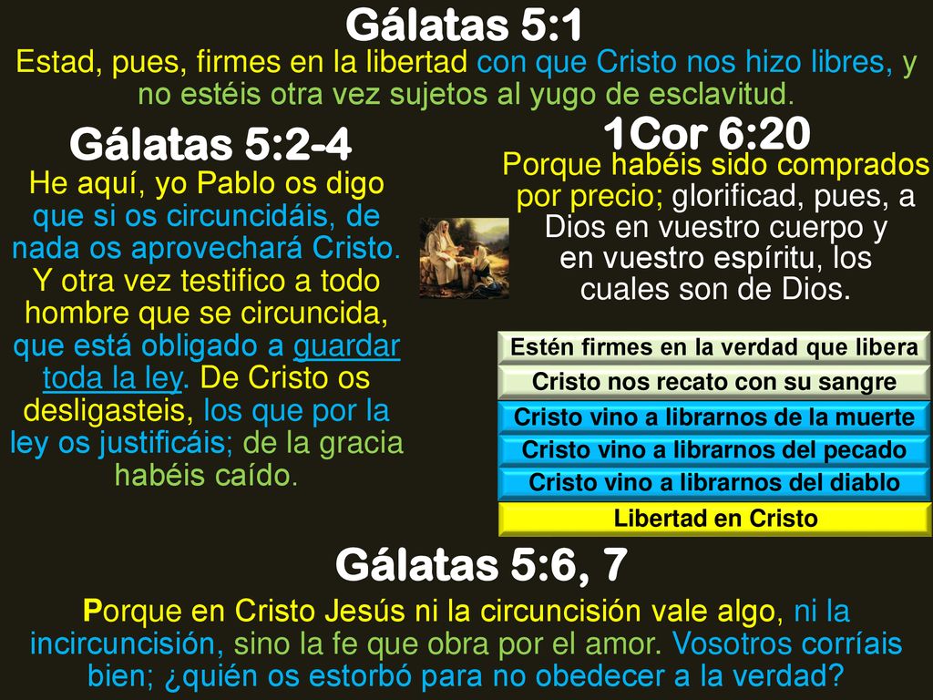 Gálatas 5:1 1Cor 6:20 Gálatas 5:2-4 Gálatas 5:6, 7