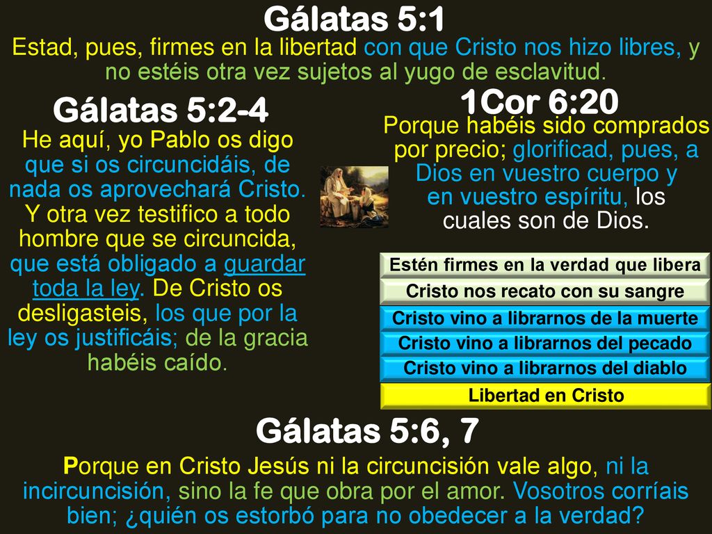 Gálatas 5:1 1Cor 6:20 Gálatas 5:2-4 Gálatas 5:6, 7