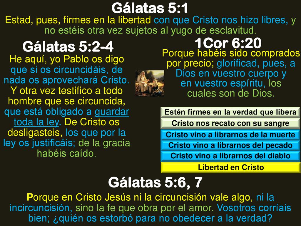 Gálatas 5:1 1Cor 6:20 Gálatas 5:2-4 Gálatas 5:6, 7