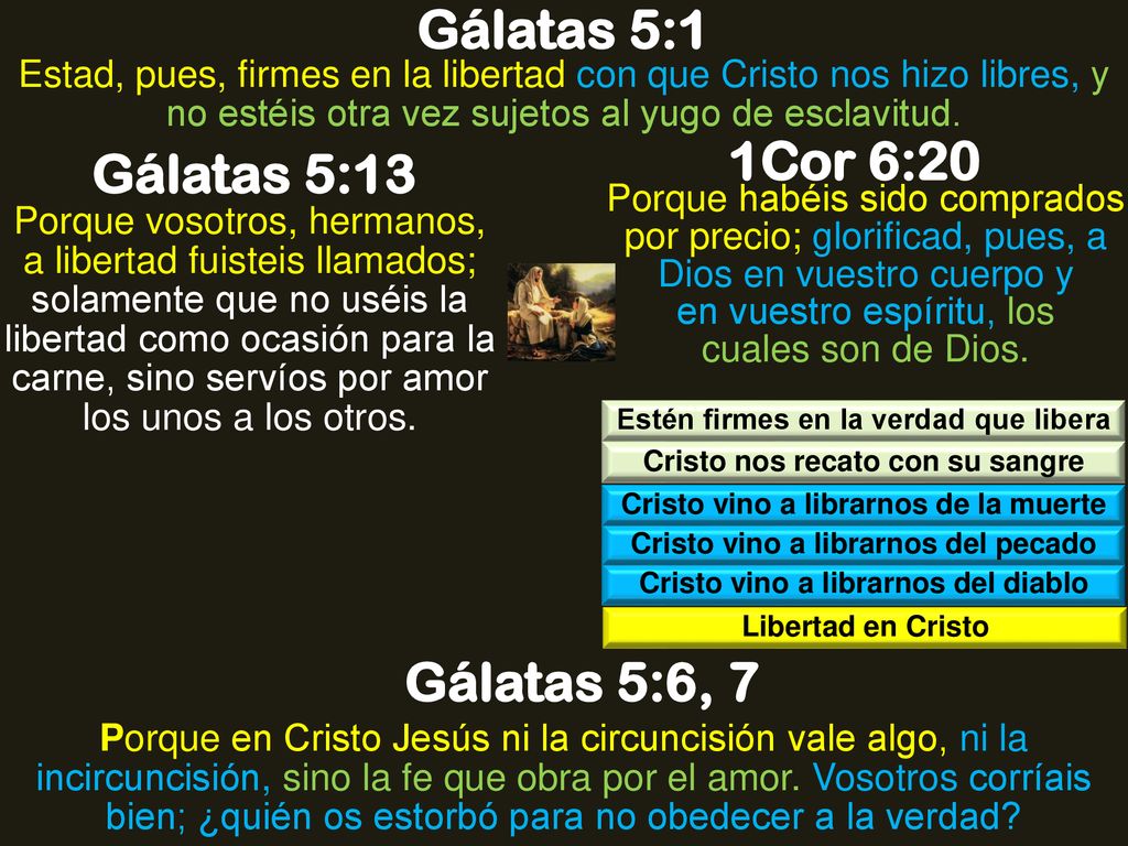 Gálatas 5:1 1Cor 6:20 Gálatas 5:13 Gálatas 5:6, 7