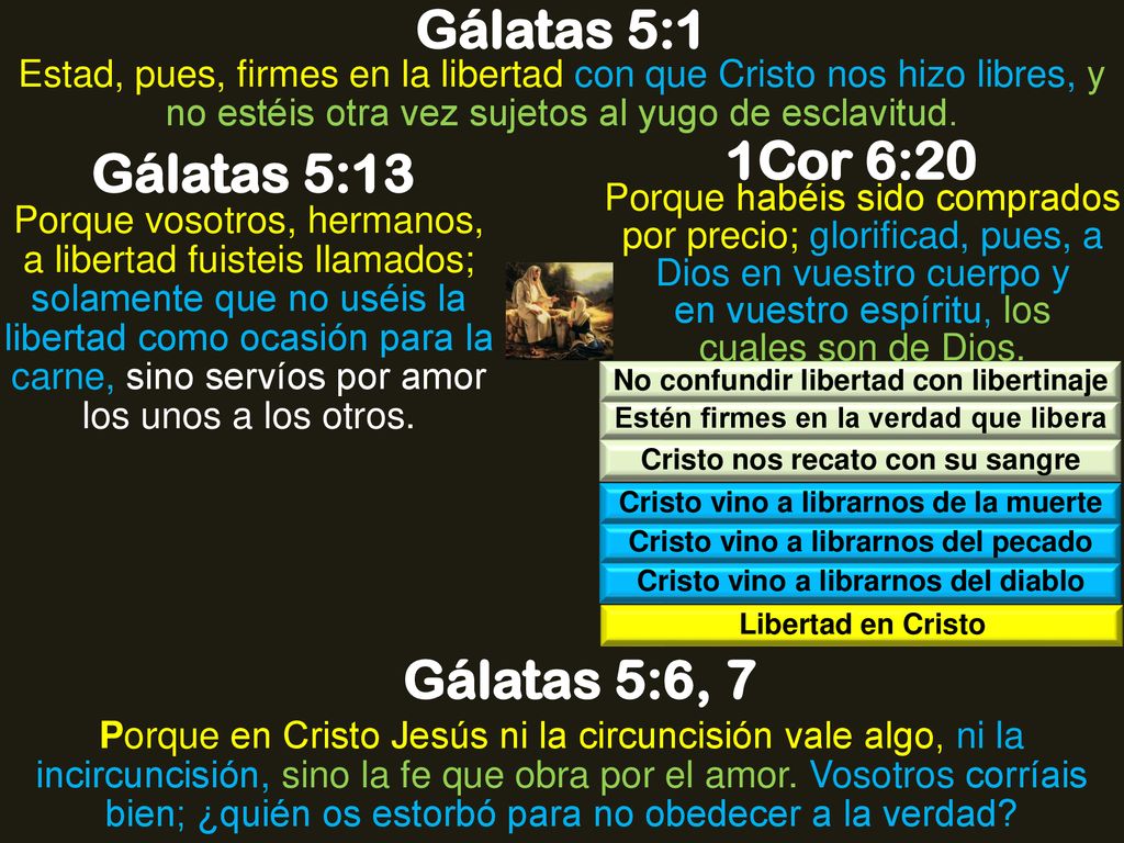 Gálatas 5:1 1Cor 6:20 Gálatas 5:13 Gálatas 5:6, 7