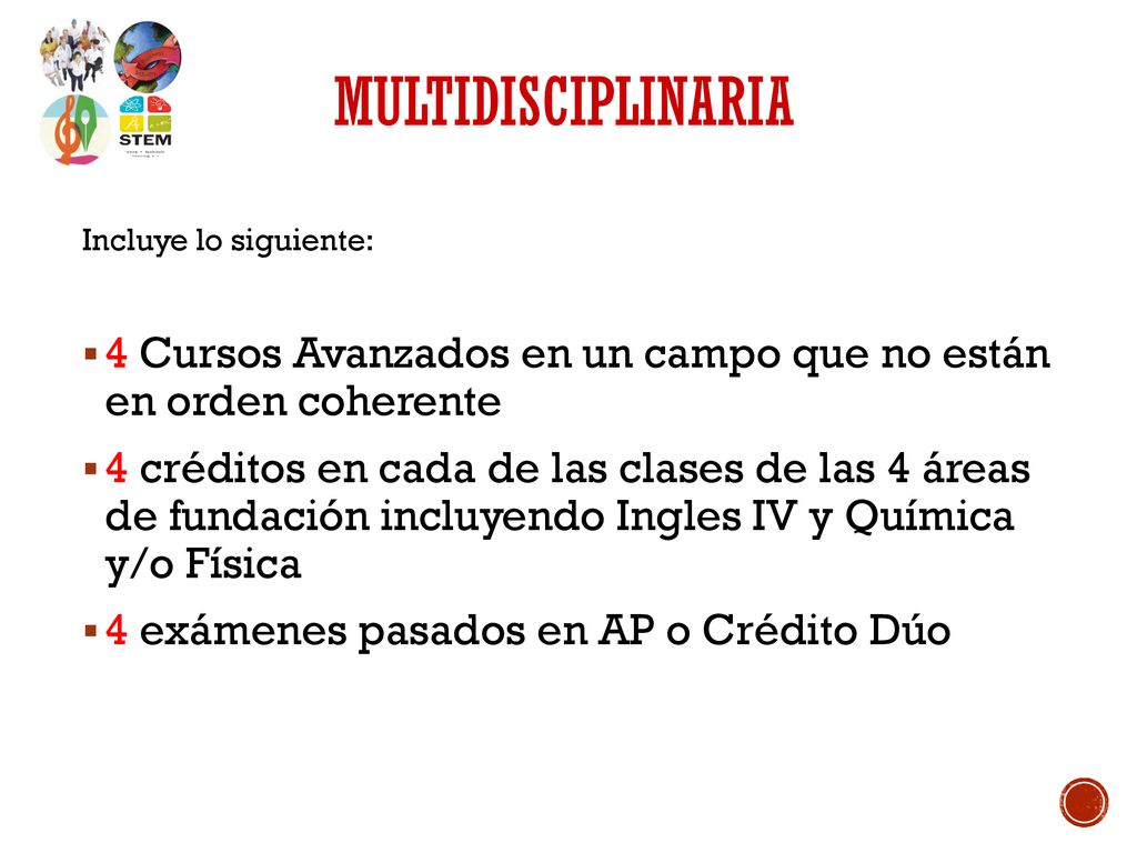Multidisciplinaria Incluye lo siguiente: 4 Cursos Avanzados en un campo que no están en orden coherente.